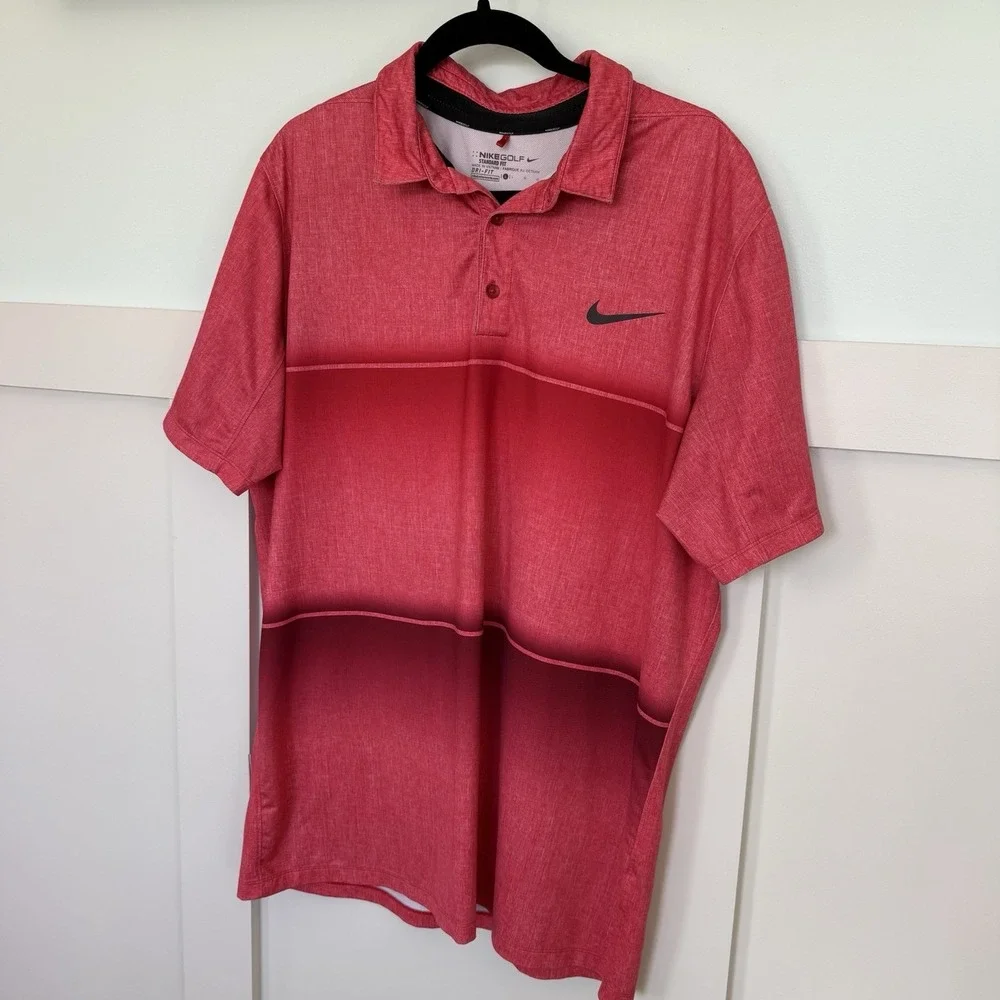 Nike Dri Fit Standard‎ Fit Polo Men's Large Red Pink Golf Casual Wicking Preppy